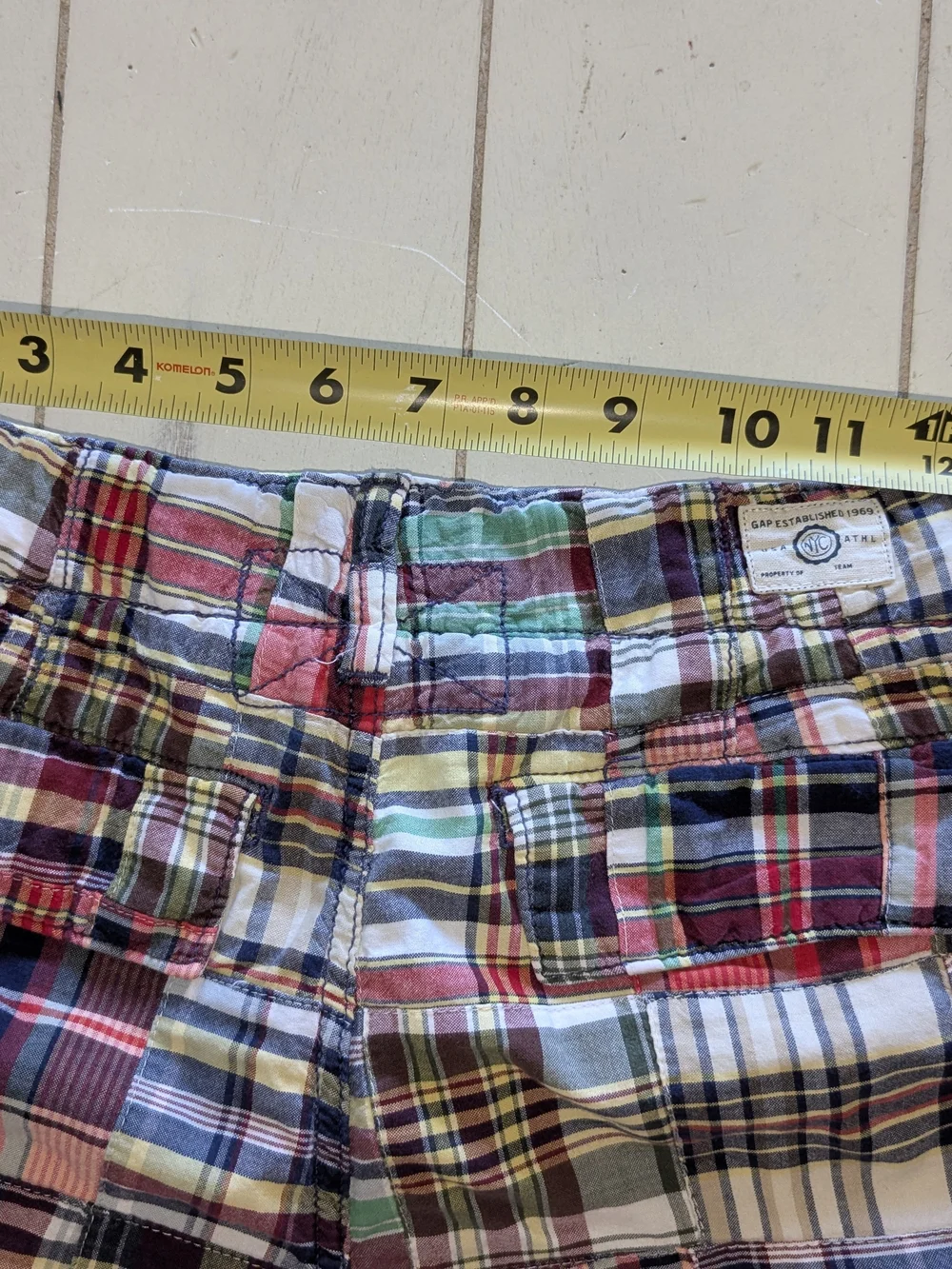 BOYS GAP PATCHWORK MADRAS PLAID CARGO SHORTS - SIZE 14 HUSKY
